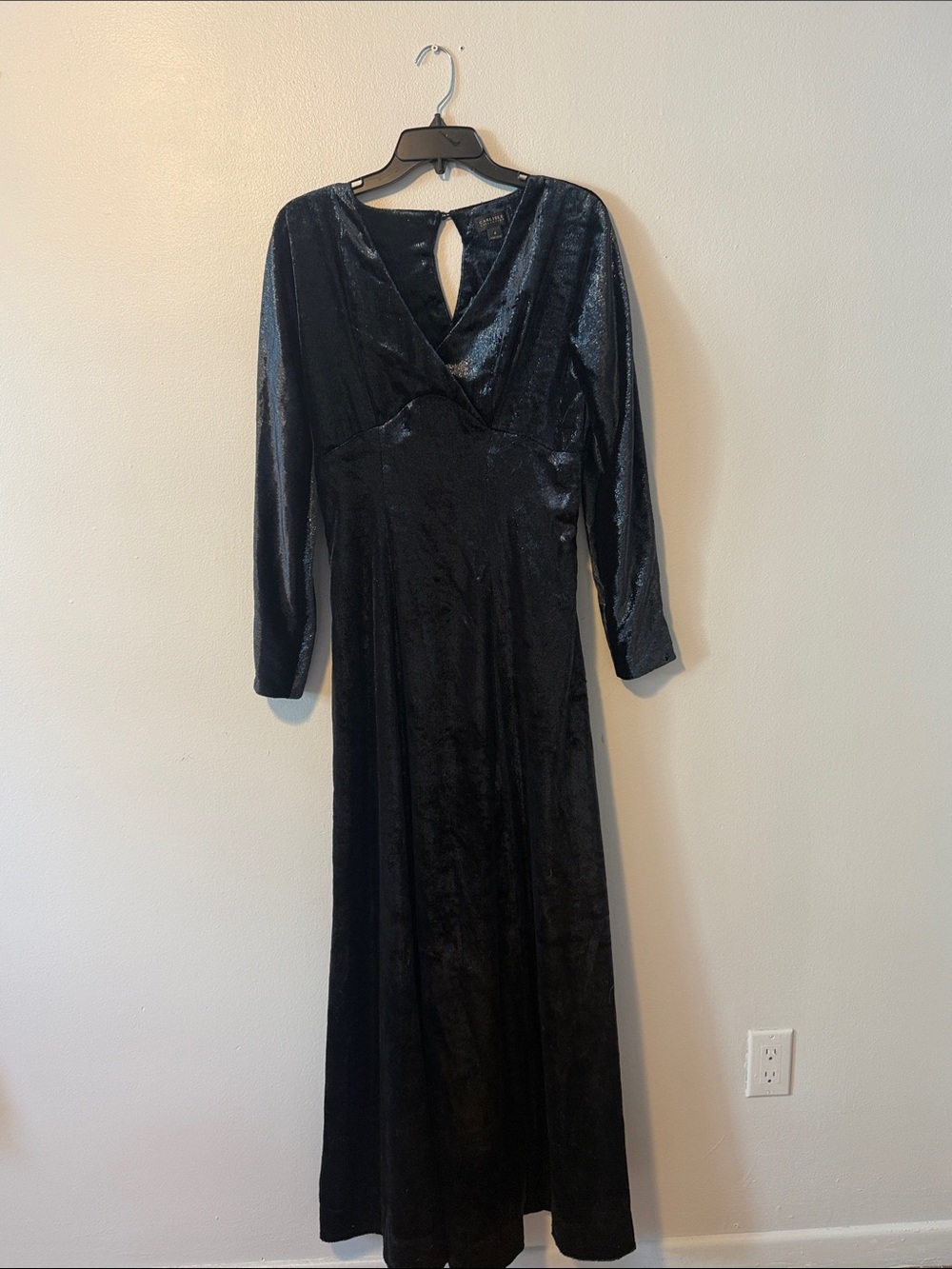 Classic Black Velvet Long Sleeve Maxi Dress